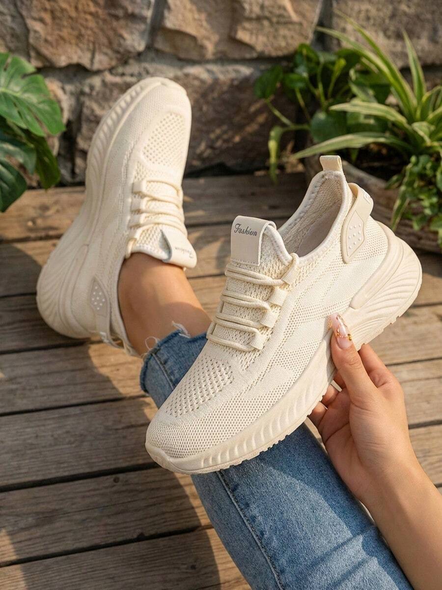 Comfortable And Breathable Pink Mesh Sneakers For Women, Beige Non-Slip Sneakers On Special Offer, Modern And Versatile For Women, Ideal For Street Sports, Hiking And Commuting. - 米色 - 查看 1