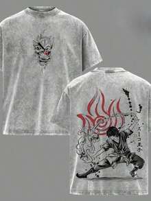 : The Last Airbender Zuk Retro Washed T-Shirt, Firelord Prince Anime T-Shirt, Blue Flame Manipulation Pattern Shirt, Redemption Arc Aesthetics, Street Style Anime T-Shirt, Dark Yh Retro DesignY2Y-Summer Clothes I1L3 - Xám - Xem 5