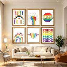 1/6 Stücke/Set LGBTQ+ Pride Leinwand Poster, Regenbogen-Themen Wandkunst Dekoration, lebendiges mehrfarbiges Design, mit den Zitaten "Happy Pride", "Love Is Love", "Love Is Never Wrong", Gleichberechtigung & Inklusion Heimdekoration, Gemälde, moderne Pride Month Wanddekoration, Wohnzimmer Schlafzimmer Apartment Ästhetik Ornament, minimalistischer Regenbogen-Muster, Innenraum Wandbehang Kunst, optional mit Rahmen - Mehrfarbig - Übersicht 1