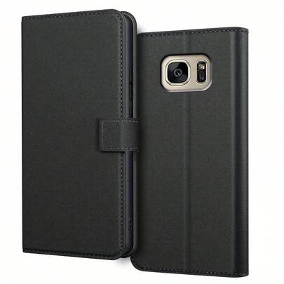 Ốp lưng ví gập bằng da PU màu đen có chân đế và khe đựng thẻ cho Galaxy S7 / Galaxy S7 Edge