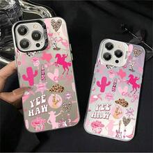 ピンクのウェスタンデニム柄ケース（ 17、16、15、14、13、12、11、7、8、PLUS、PRO、PROMAX、AIR、X、XS、XR対応）耐衝撃性ハードシェル、コミックスタイルのかわいいデザイン、友人へのプレゼントに最适 - ブラック - チェックする 5