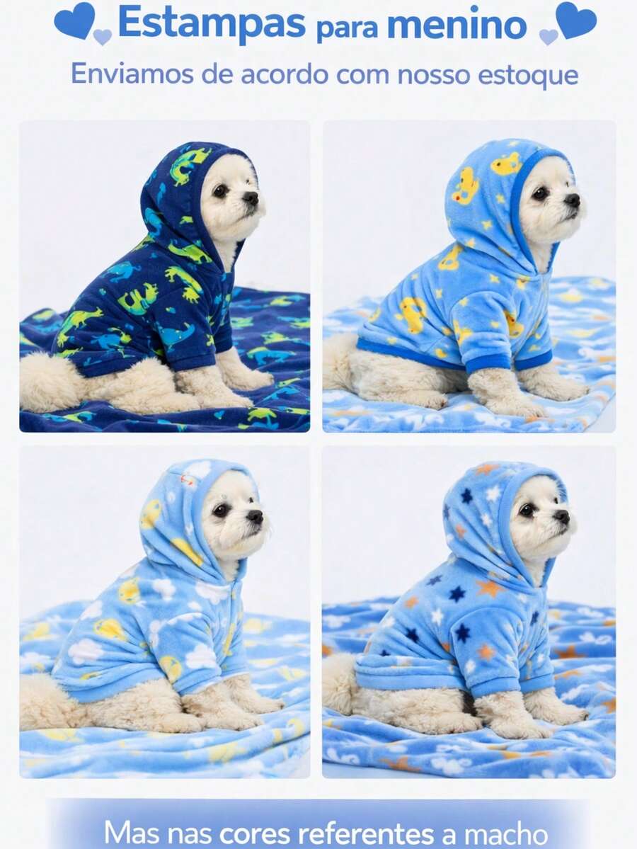 Printed Soft Pet Clothes - Colorful Sizes S M L XL Pajamas With Sleeves And Hood - Màu xanh lam - Xem 1