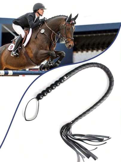 95cm Soft PU Leather Handle Professional Horse Whip, Riding Crop, Snake Whip, Training Whip, Handwoven Reusable Horse Whip, Suitable Training, Practice And Outdoor Games, Easy To Use And Handle Equestrian Accessory, Prop