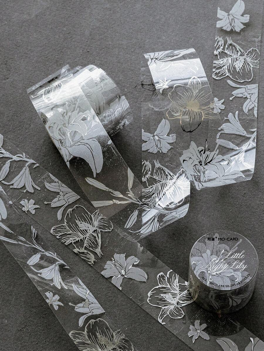 1卷2米金属银色和纸胶带,复古创意美学贴纸,DIY装饰拼贴工艺材料,节日礼物,个性化剪贴簿学习用品 - 1.小夜百合 - 查看 1