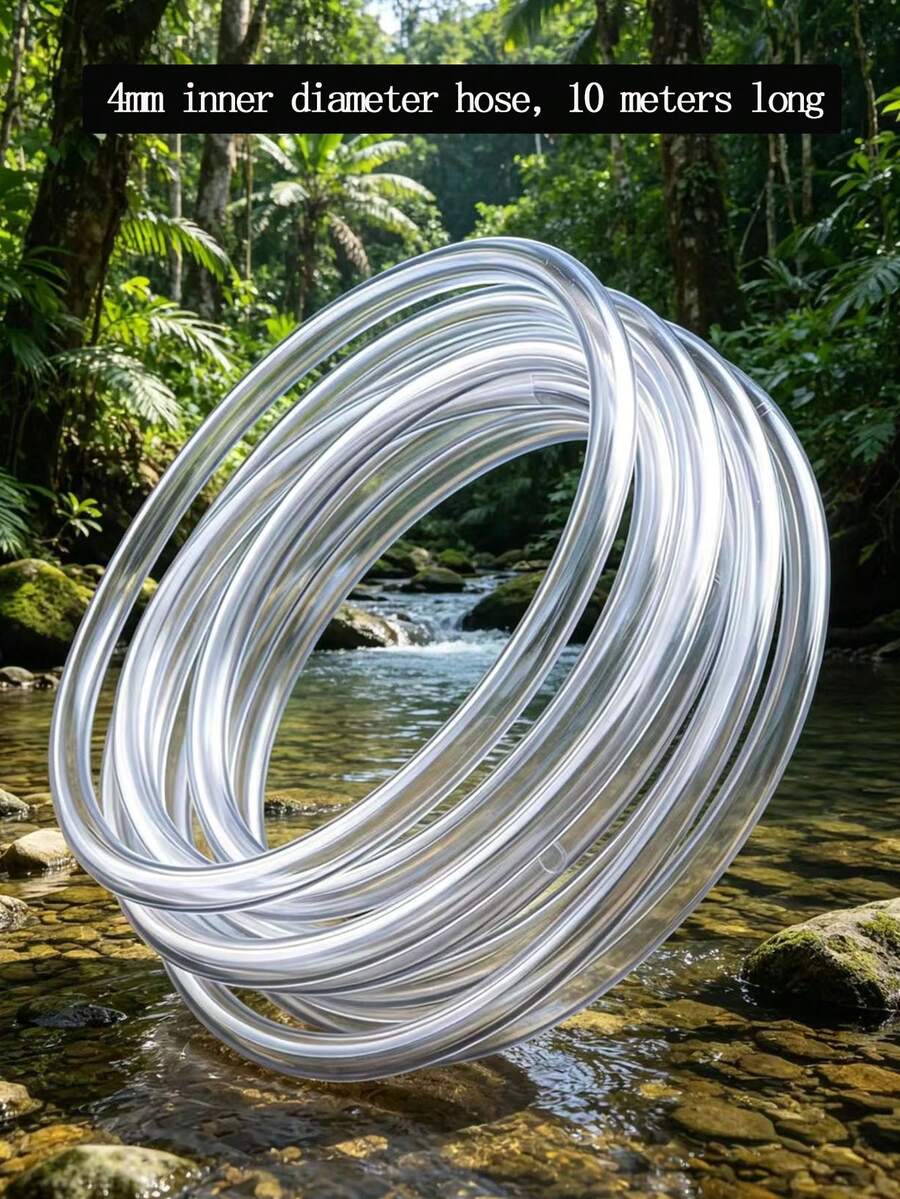 1pc (10m Length, 4mm Inner Diameter) PVC Transparent Material, Suitable For Outdoor Garden Irrigation/Pneumatic Hose/Fish Tank/Aquarium Aeration Tube, Flat Water Pipe - 10 Meters Long - View 1