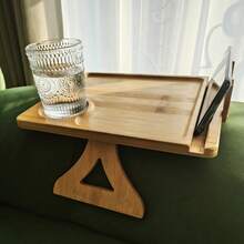 Khay tre gấp gọn gắn tay vịn ghế sofa, có ngăn đựng điện thoại, không cần lắp ráp, món quà tân gia hoặc quà cưới lý tưởng. - Màu be - Xem 4
