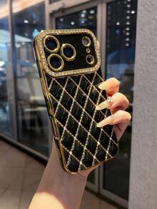 1pc Rhombus Rhinestone Electroplated Laser-Engraved TPU Phone Case Compatible With IPhone Waterproof Shockproof Anti-Fall Scratch Resistant - Multicolor - View 5