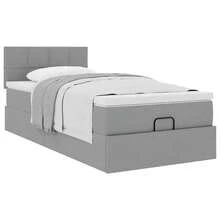 vidaXL Ottoman-Bett Mit Matratze Hellgrau 90x190 Cm Stoff - Gris - Voir 5