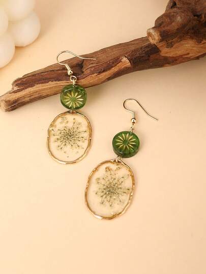 1 Pair Dried Flower Resin Drop Earrings, Fresh Preserved Flower Long Earrings, Niche Design Elegant Earrings Suitable For Campus, Spring Outing, Beach Vacation, Girlfriend Gathering, Birthday Party, Woodland / French / Sweet Girl Style