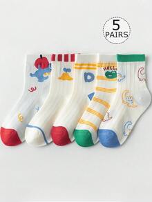 5双装儿童/男女通用网眼船袜，颜色包括白色、红色、黄色、蓝色、绿色、橙色、撞色、恐龙、长颈鹿、霸王龙、字母、条纹、苹果、火山、竖条纹等图案，网眼材质，透气舒适，可爱百搭，简约风格，适合春夏穿着，四季皆宜，经典百搭，日常百搭，适合学生、青少年，休闲穿着，返校季必备，可搭配运动鞋或正装鞋 - 彩色 - 查看 12