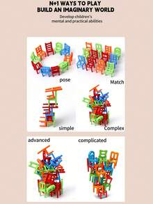 24pcs Random Color Stackable Building Block Chairs Toy, Multi-Person Interactive Tabletop Creative Educational Leisure Board Game, Children's Thinking Training Toy, Children's Game, Stacking Toy, Multiple Play Modes, Stress Relief Toy, Children's Party Gift - Multicolor - View 6