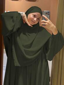 2pcs/Set Khimar+Abaya Conjunto de Oración Musulmán Suave, Abaya Larga con Hijab a Juego, Artículo de Moda Esencial para Salidas Casuales (Hijab+Vestido) - Multicolor - Ver 17