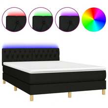 vidaXL Boxspringbett mit Matratze & LED Schwarz 140x190 cm Stoff - Noir - Voir 2