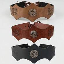 Băng đô thời Trung cổ Celtic, Mũ đội đầu hóa trang vương miện vua Viking, Băng đô tròn bằng da PU, Băng đô lượn sóng, Phụ kiện đội đầu hóa trang Halloween phong cách Viking Bắc Âu cổ điển. - màu đen - Xem 3