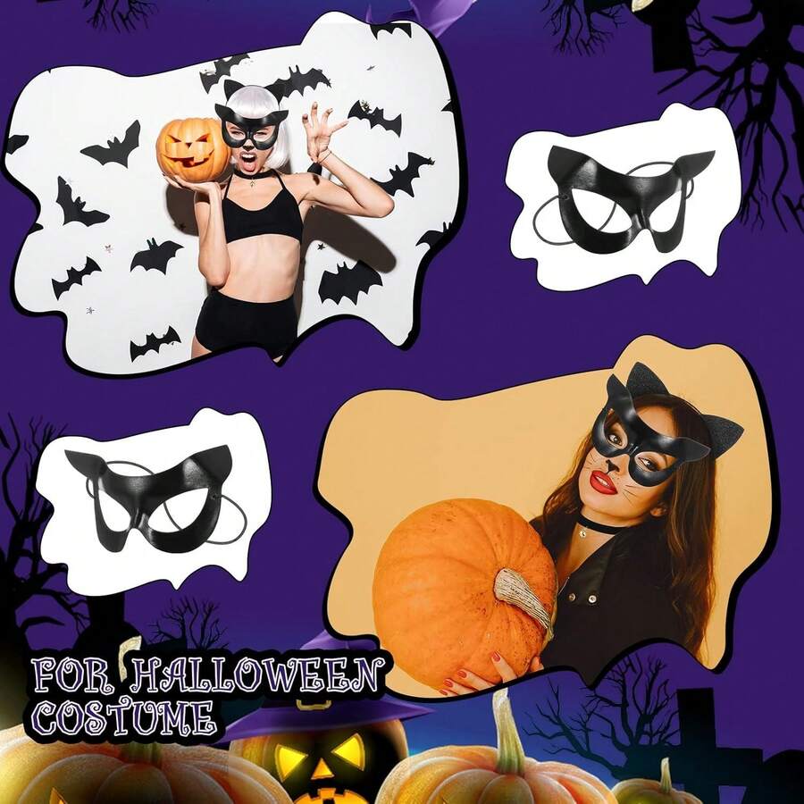 Bộ trang phục mèo 3 món: Mặt nạ + Băng đô + Vòng cổ, thích hợp cho nữ hóa trang, cosplay Halloween, nhập vai. - Nhiều màu - Xem 1