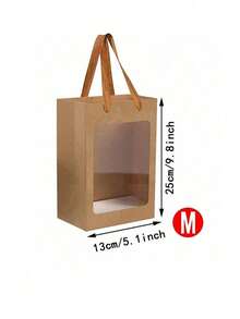 5pcs Kraft Paper Bags With Window, Handled Gift Bags, Birthday Flower Packaging Bags - Coffee Brown - View 13