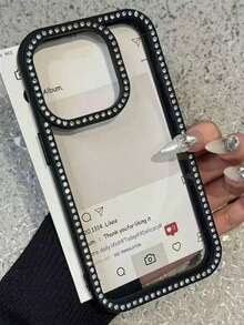 Luxury Rhinestone Bumper Shiny Transparent Protective Phone Case For IPhone 15/15 Pro Max/15 Pro/15 Plus/11/12/13/14/16 Pro Max/XS/XR/11 Pro/11 Pro Max/12 Pro/12 Pro Max/13 Pro/13 Pro Max/7 Plus/14 Pro/14 Pro Max/14 Plus/16 Pro/16 Plus/7 Plus/8 Plus/8/SE2, Available In Pink, White, Blue, Black, Red - Black - View 4