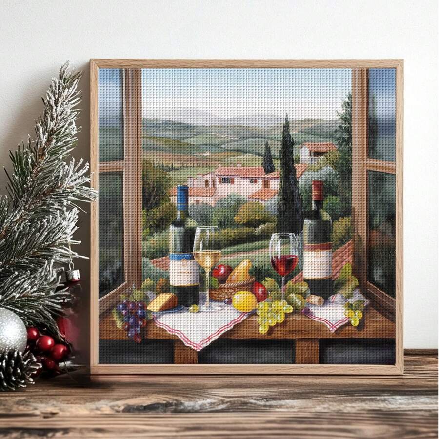 1 Set Tuscan Window View Cross Stitch Kit (Semi-Finished), DIY Art Needlework Materials, 11CT Cross Stitch Decorative Painting, Creative Handmade Gift. Complete Set Home Decor Printed Cross Stitch Craft, Suitable For Home Decor Knitting Art. Frame Not Included