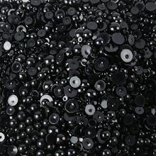 1100颗3-10毫米混合珍珠树脂水钻平底珍珠，DIY珠宝配件，适用于手机壳、镜子、杯子、工艺品、鞋子等。 - 黑色 - 查看 1