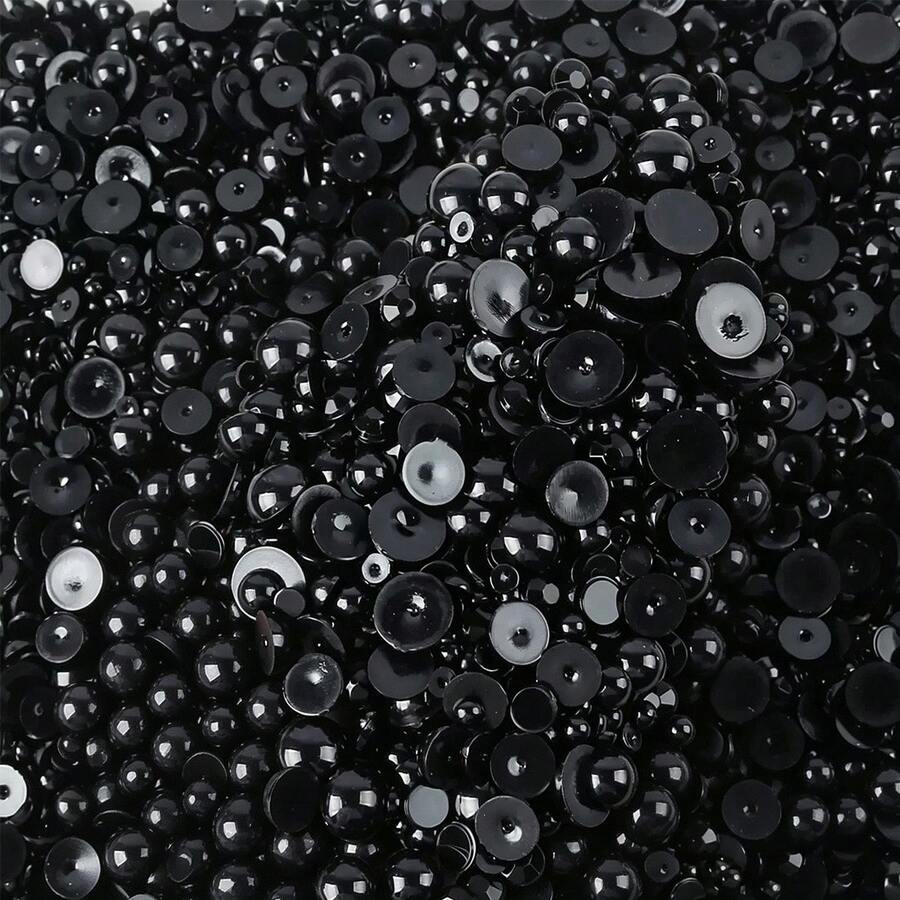 1100颗3-10毫米混合珍珠树脂水钻平底珍珠，DIY珠宝配件，适用于手机壳、镜子、杯子、工艺品、鞋子等。 - 黑色 - 查看 1