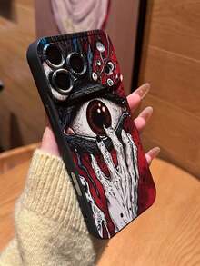 1 pieza Funda de teléfono con textura mate y recorte para cámara, cobertura completa, estilo oscuro con patrón de ojo de demonio y gesto pintado a color, funda protectora de teléfono compatible con iPhone 16 Pro Max / S24 Ultra / S23 / A53 / A16, versión internacional, no la versión nacional - Estilo 2 (1 pieza) - Ver 4