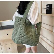 Straw Beach Bag For Women, Large Straw Beach Bag, Waterproof Woven Straw Shopping Bag, Woven Swimming Shopping Travel Bag, Straw Shopping Bag For Women, Suitable For Travel, Vacation, Sea, Everyday Life, Commuting, (Khaki/Beige/Green) - 綠色 - 查看 3