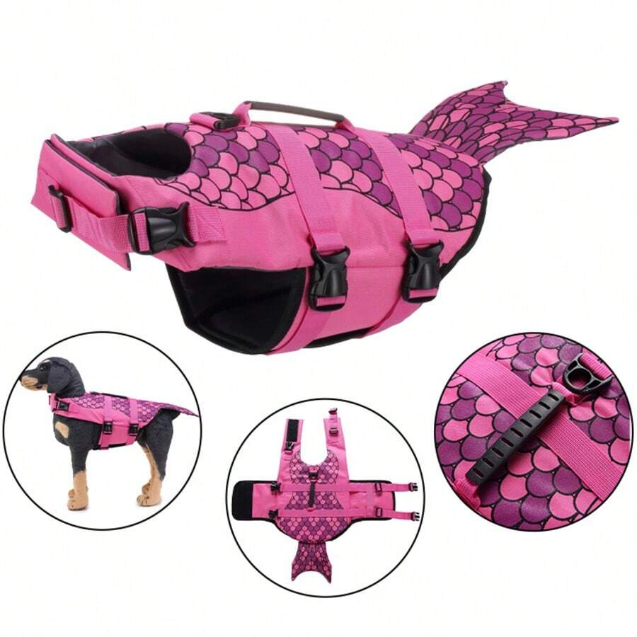 Adjustable High Buoyancy Mermaid Shaped Pet Life Jacket, Suitable For Small, Medium And Large Dogs, Perfect For Summer Swimming, Boating, Pond And Beach Water Activities - Hot Pink - View 1