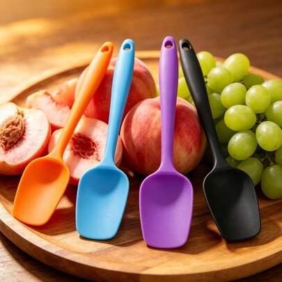 1/2pcs Heat Resistant Silicone Scraper Spatula, Suitable For Non-Stick Baking, Curved Multi-Color Kitchen Tools, 8.27 Inches Long, Colors: Orange, Blue, Purple, Black