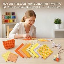 7pcs Vibrant Fabric Bundle - Floral, Plaid And Polka Dot Patterns | Pre-Cut Multicolor Craft Squares For DIY Projects And Headpiece Accessories | Hand Wash Only, Sewing Supplies - Orange Tones - Multicolor - View 6