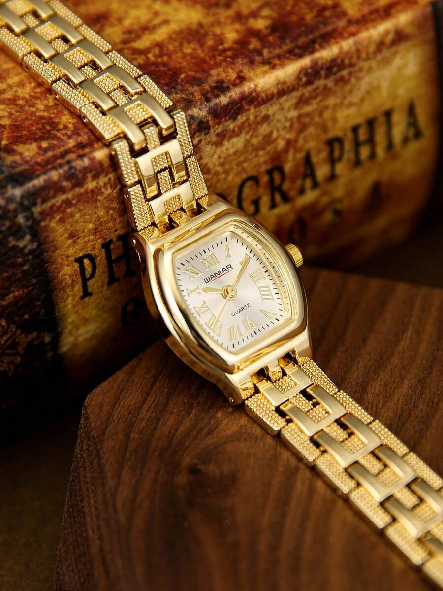 Đồng hồ nữ vàng thạch anh, kiểu dáng thời trang cổ điển retro, phù hợp cho công sở, đeo hàng ngày, làm quà tặng, thích hợp cho các dịp thường ngày và tiệc tùng. - Vàng - Xem 1