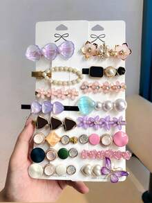 20pcs Elegant Women's Hair Clips, Faux Pearl Floral & Heart Design, Versatile Styles For Daily And Party Wear, Recommended Gift For Back To School Season (No Card Included),Travel,Birthday - Multicolor - View 6