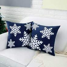 HWY 50 fundas de almohada decorativas de 16 x 16 pulgadas para sofá sala de estar cama fundas cojín cuadradas suaves con estampado Navidad paquete de 2 - Azul - Ver 2