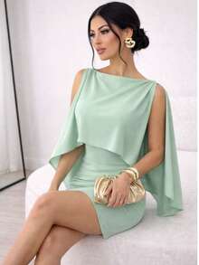 Dunas Strapless Dress And Cape Blouse Set - Màu xanh Bạc hà - Xem 5