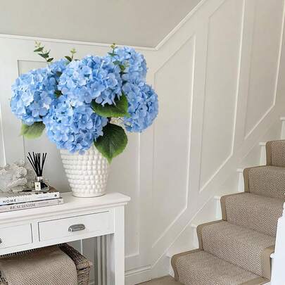 3/4/6/8pcs Set Light Blue Hydrangea Artificial Flowers, 17*47cm Silk Artificial Hydrangea Flowers, Suitable For Wedding, Party, Banquet, Kitchen, Dining Room, Tabletop, Room, Office, Farmhouse, Indoor Decoration Or Other Floral Decor