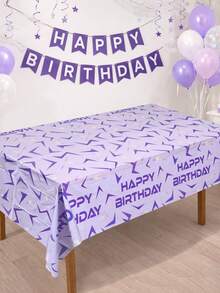 1件装韩流主题派对一次性桌布，220*130厘米，生日快乐印花桌布，生日装饰，迎婴派对装饰，性别揭晓派对庆祝活动，音乐主题派对装饰，桌面摆件，音乐流行主题桌布，家居餐厅用品 - 紫色 - 查看 11