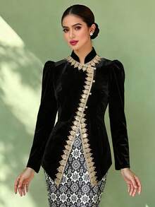 1pc Solid Color Long Sleeve Blouse For Women - Black - View 4