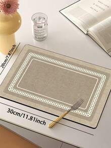 1pc Silica Gel Kitchen Mat, Simple Framed Design With Woven Texture, Beige Main Body With Vintage Decorative Borders In Off-White And Light Brown, Minimalist And Elegant Sabi-Sabi Style - Multicolor - View 16