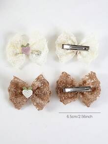 4pcs Girls' Multi-Color Heart, Lace, Bow Cute Versatile Hair Clips, Simple Non-Damaging Hair Accessories, Suitable For Daily Use - Multicolor - View 7