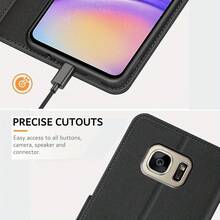 适用于三星 Galaxy S7 / Galaxy S7 Edge 的黑色 PU 皮革钱包式翻盖保护套，带支架和卡槽。 - 黑色 - 查看 4