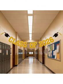 1pc 2026 Graduation Cap/Banner, Suitable For Classroom, Stadium Bleachers Background, Campus Event Decor, Black & Gold Color - Multicolor - View 3