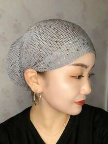 1 chiếc/bộ Khăn trùm đầu lưới mới, Mũ co giãn rỗng đính đá, Băng đô co giãn đính đá, Mũ turban thời trang cho mẹ, Có thể che tóc và chống nắng, Mũ mặc nhà cho mẹ, Khăn trùm đầu, Mũ ngủ cho phụ nữ - Nhiều màu - Xem 2