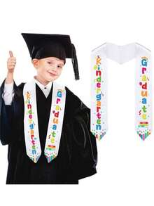 Faja de graduación de poliéster con letras y patrón de gorra de colores para la ceremonia de graduación de jardín de infantes y preescolar, decoración de graduación - Multicolor - Ver 4