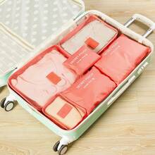1 Set Of 6pcs Travel Packing Cubes, Large Capacity Organizer Bags - Includes Makeup Bag, Toiletry Bag, Garment Bag, Suitable For Storing Clothes, Shoes, Cosmetics, Electronics, Accessories, Great For Travel, Vacation, Business Trip, Home Organization Graduation Bag For School School Accessories School Stuff - 粉色 - 查看 24