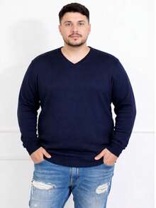 Plus Size Men's Winter Sweater/Blouse With V-Neck, Sizes G1-G4 - Màu xanh hải quân - Xem 1