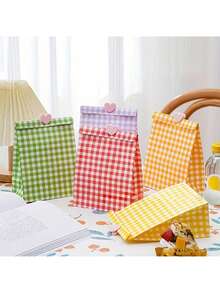 10pcs Kraft Paper Gift Bags - Cute Party Favor Bags, Ins Style Design With Colorful Plaid Pattern, Suitable For Birthday, Candy Storage, Desktop Organization, Holiday Gift Packaging - Multiple Styles - View 9
