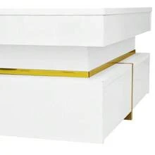 Coffee Table, High-Gloss Living Room Table, Side Table With Drawers And Gold Accents - White - View 11