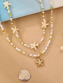 NAIZHU Set de 2 collares con colgante de estrella de mar de estilo oceánico para niñas, accesorio para uso diario y festivo, color de perla aleatorio - Multicolor - Ver 6