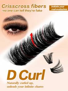 Waloshow 160D+200D+300D/100D+120D+160D/60D+80D+100D 俄罗斯3D卷翘浓密假睫毛套装，D型卷翘簇状假睫毛，长度10-18mm，DIY睫毛嫁接套装，自然妆效，可重复使用，分段式单根假睫毛，轻盈柔软，DIY睫毛簇 - D - 查看 5