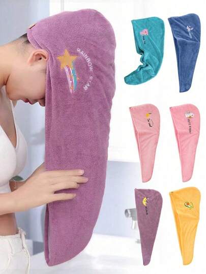 1 chiếc khăn lau tóc bằng sợi microfiber thần kỳ - Mũ tắm và khăn trùm đầu siêu thấm hút, nhanh khô, mềm mại bằng polyester có nút cài, nhiều màu sắc để lựa chọn: tím, hồng.