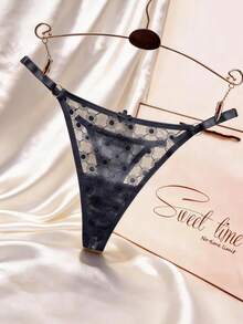 1 pieza Conjunto de Bragas de Encaje Sexy Rojas para Mujer con Personalización de Letras en Inglés y Personalización de Monograma Aleatorio. Estos Son Regalos Personalizados - Azul Marino - Ver 2
